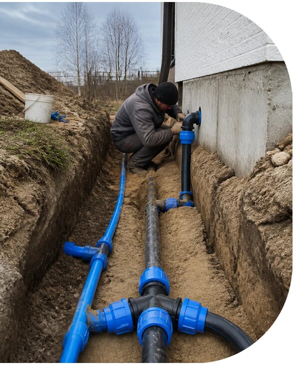 Монтаж наружного водопровода на участке под ключ в Подольске